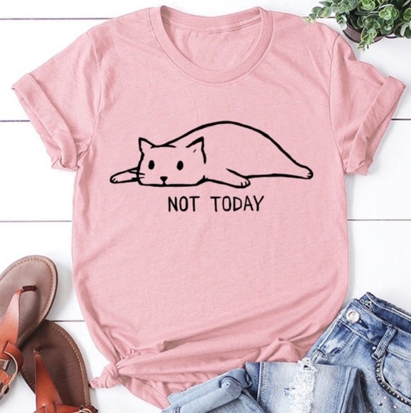 Tops - Not today lazy cat light pink t shirt